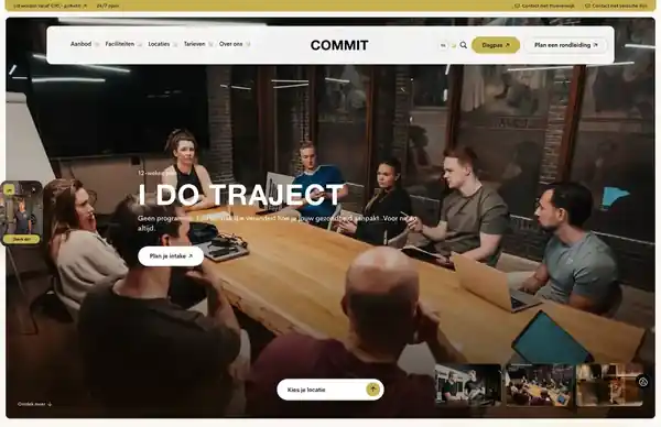 Live desktopweergave van de COMMIT Health Club-website