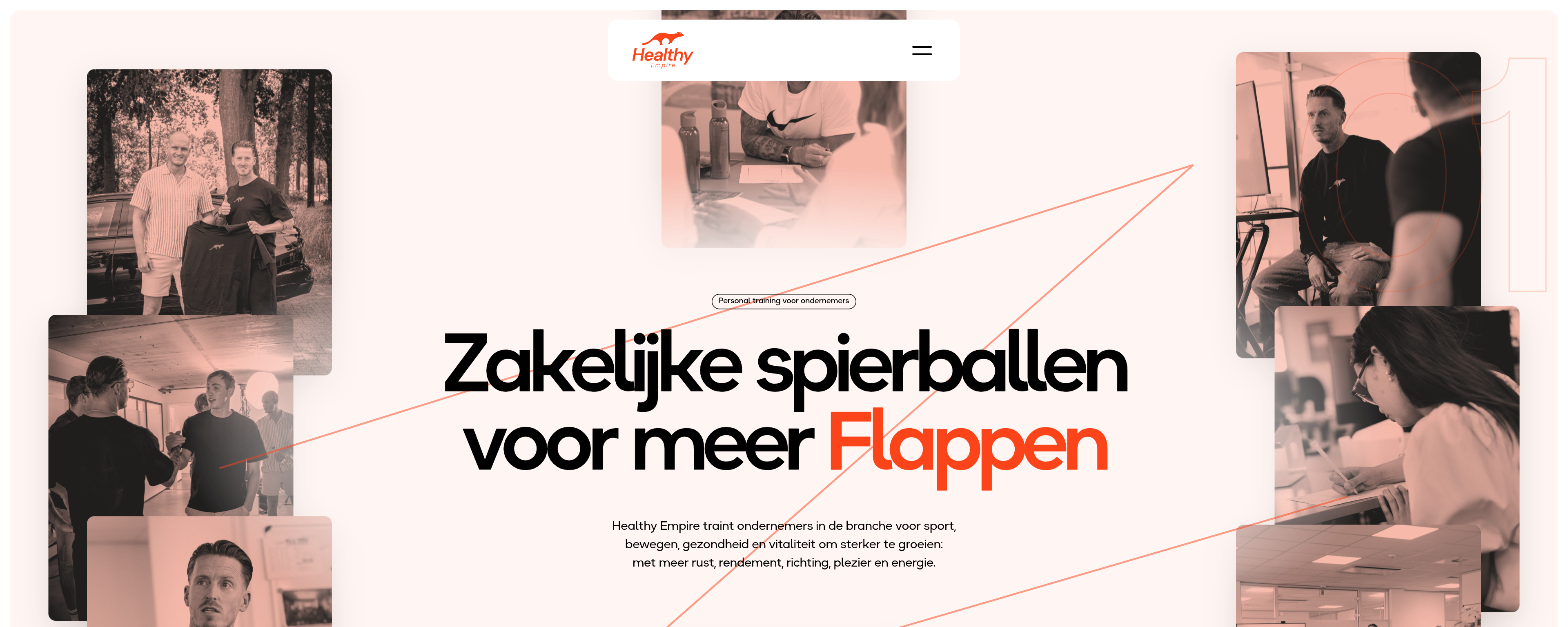 Publieke Healthy Empire-homepage met de vijf F's als merkcontext, vastgelegd op 22 oktober 2026