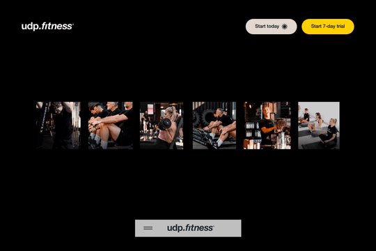 Officiële kleine Webflow-projectpreview van UDP.fitness, gedateerd 14 juli 2026