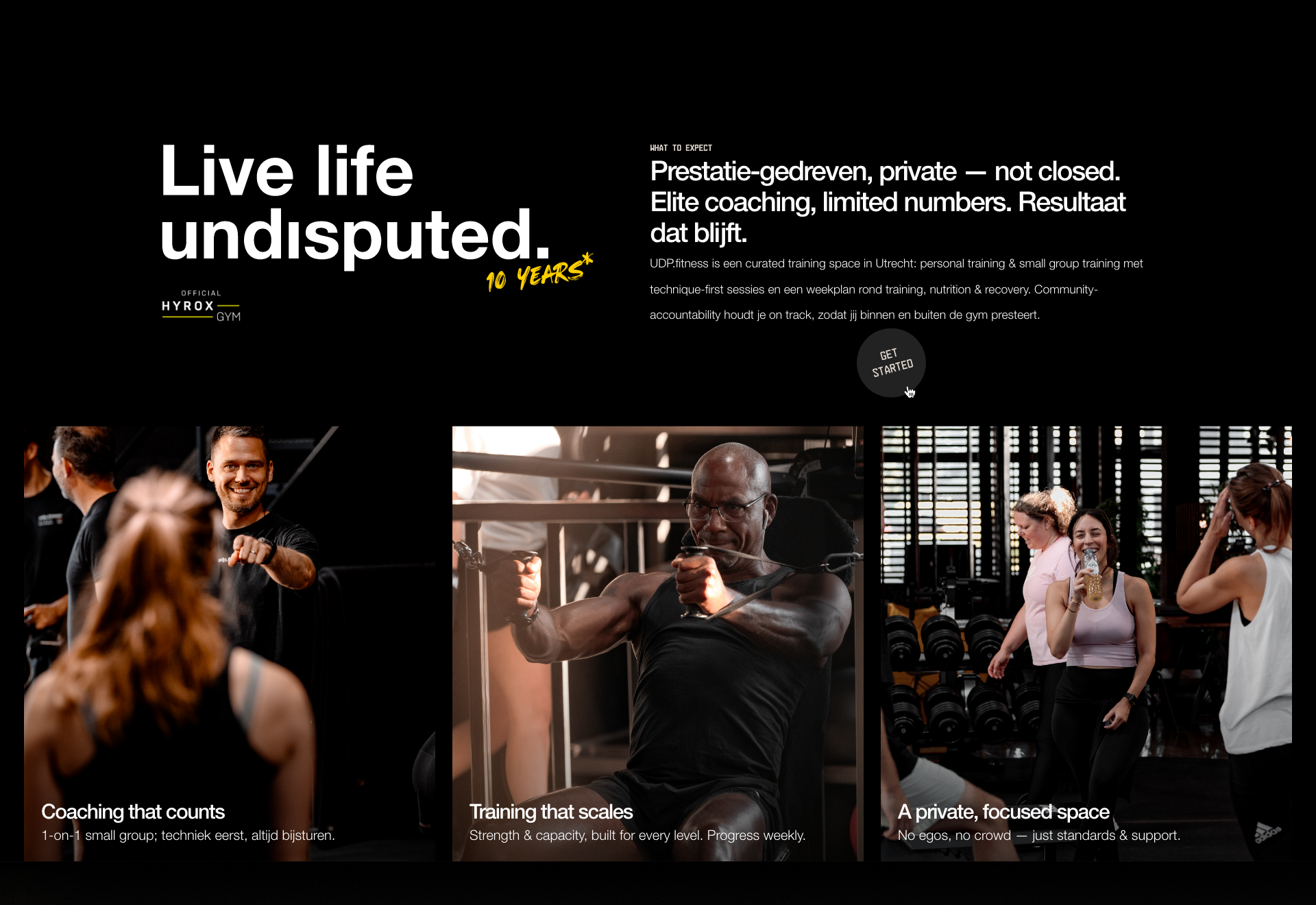 Uitsnede uit Gymfuls statische XD-ontwerp voor UDP.fitness met positionering en drie aanbodroutes