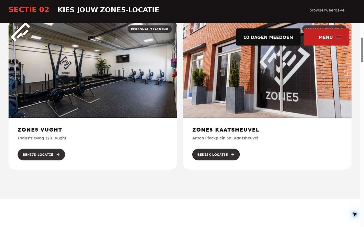 Stagingweergave van Zone5-locatiekeuze met kaarten voor Vught en Kaatsheuvel